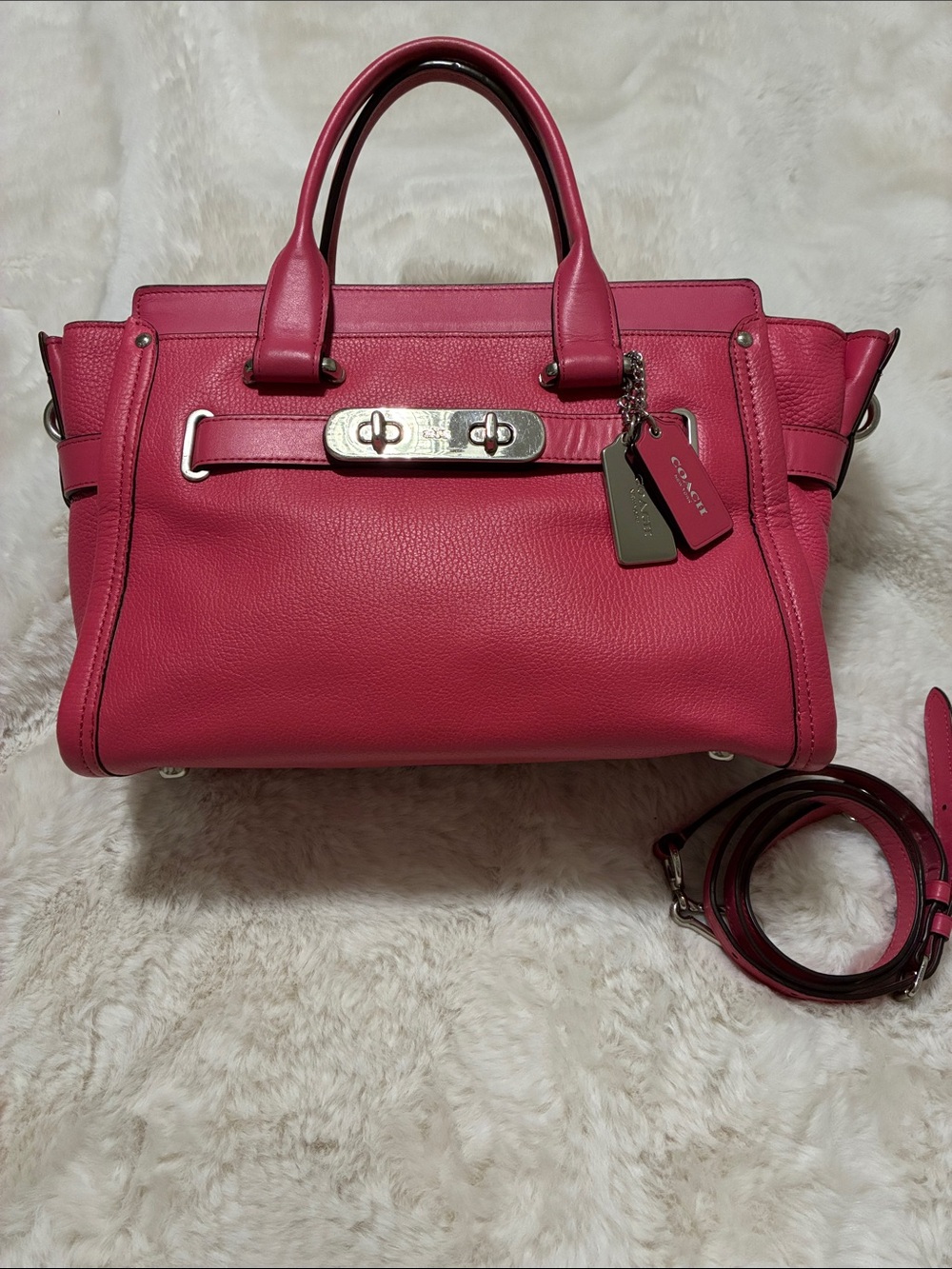 Coach Swagger 37  Pink Pebbled Leather